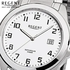 Regent Herren-Armbanduhr F-923 Quarz-Uhr Stahl-Armband silber grau URF923