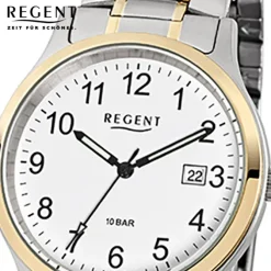 Regent Herren-Armbanduhr F-777 Quarz-Uhr Stahl-Armband gold silber URF777