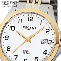 Regent Herren-Armbanduhr F-917 Quarz-Uhr Stahl-Armband silber gold URF917
