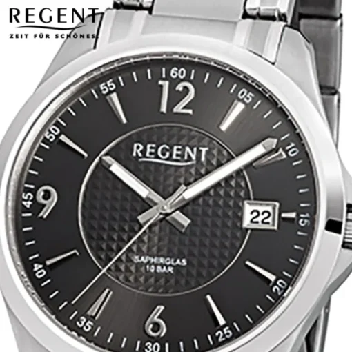 Regent Herren-Armbanduhr F-527 Quarz-Uhr Stahl-Armband silber URF527