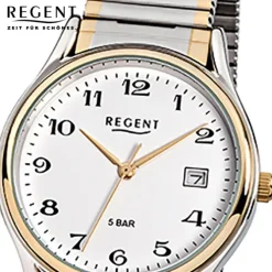 Regent Herren-Armbanduhr F-472 Quarz-Uhr Stahl-Armband silber gold URF472