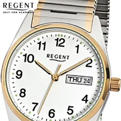 Regent Herren-Armbanduhr F-880 Quarz-Uhr Stahl-Armband silber gold URF880
