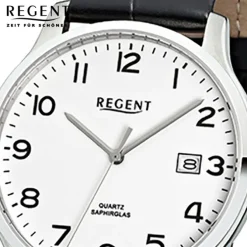 Regent Herren-Armbanduhr 32-F-1025 Quarz-Uhr Leder-Armband schwarz URF1025
