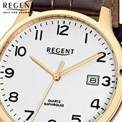 Regent Herren-Armbanduhr 32-F-1026 Quarz-Uhr Leder-Armband braun URF1026