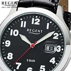 Regent Herren-Armbanduhr 32-F-1023 Quarz-Uhr Leder-Armband schwarz URF1023