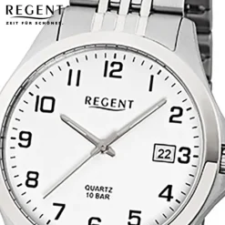 Regent Herren-Armbanduhr F-916 Quarz-Uhr Stahl-Armband silber grau URF916