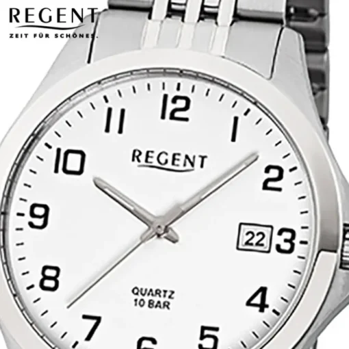 Regent Herren-Armbanduhr F-916 Quarz-Uhr Stahl-Armband silber grau URF916