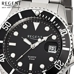 Regent Herren-Armbanduhr F-371 Quarz-Uhr Stahl-Armband silber URF371