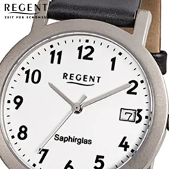 Regent Herren-Armbanduhr F-690 Titan-Uhr Leder-Armband schwarz URF690