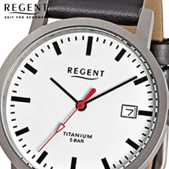 Regent Herren-Armbanduhr F-231 Titan-Uhr Leder-Armband schwarz URF231