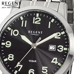 Regent Herren-Armbanduhr F-772 Quarz-Uhr Stahl-Armband silber URF772