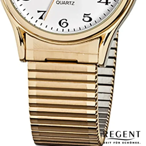 Regent Herren-Armbanduhr F-873 Quarz-Uhr Stahl-Armband gold URF873
