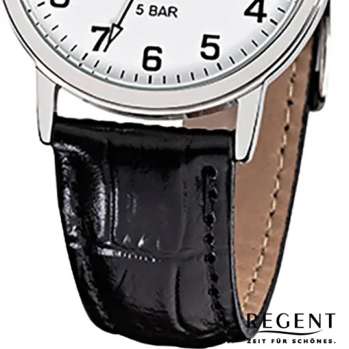 Regent Herren-Armbanduhr F-791 Quarz-Uhr Leder-Armband schwarz URF791