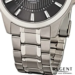 Regent Herren-Armbanduhr F-555 Quarz-Uhr Titan-Armband silber URF555