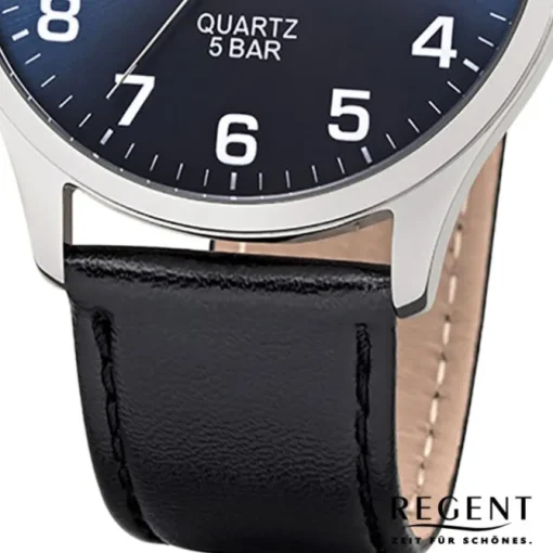 Regent Herren-Armbanduhr F-1240 Quarz-Uhr Leder-Armband schwarz UR1113409