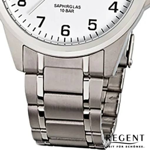 Regent Herren-Armbanduhr F-925 Quarz-Uhr Titan-Armband silber URF925