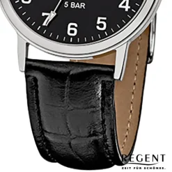 Regent Herren-Armbanduhr F-792 Quarz-Uhr Leder-Armband schwarz URF792