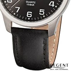 Regent Herren-Armbanduhr F-932 Titan Quarz-Uhr Leder-Armband schwarz URF932
