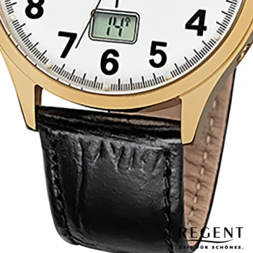 Regent Herren-Armbanduhr FR-229 Funkuhr Leder-Armband schwarz URFR229