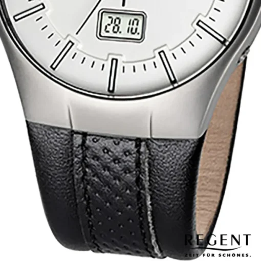 Regent Herren-Armbanduhr 32-FR-217 Funkuhr Leder-Armband schwarz URFR217
