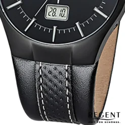 Regent Herren-Armbanduhr 32-FR-216 Funkuhr Leder-Armband schwarz URFR216