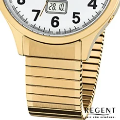 Regent Herren-Armbanduhr 32-FR-209 Funkuhr Edelstahl-Armband gold URFR209