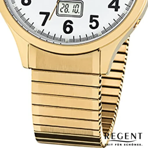 Regent Herren-Armbanduhr 32-FR-209 Funkuhr Edelstahl-Armband gold URFR209