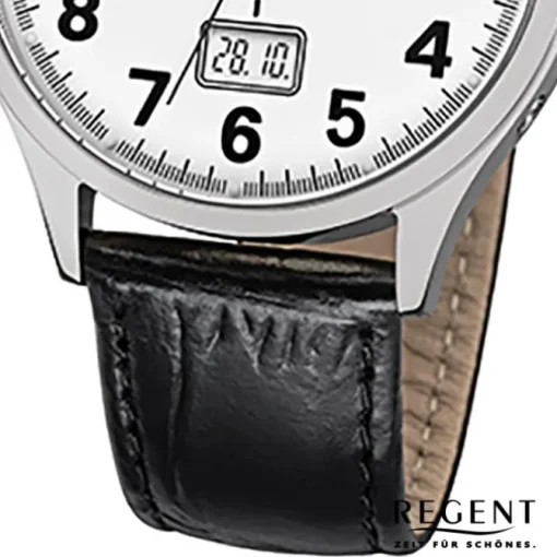 Regent Herren-Armbanduhr 32-FR-228 Funkuhr Leder-Armband schwarz URFR228