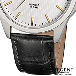 Regent Herren-Armbanduhr F-915 Quarz-Uhr Leder-Armband schwarz URF915
