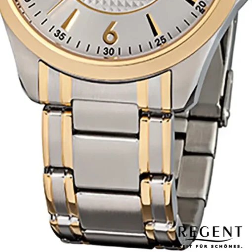Regent Herren-Armbanduhr F-920 Quarz-Uhr Stahl-Armband silber gold URF920