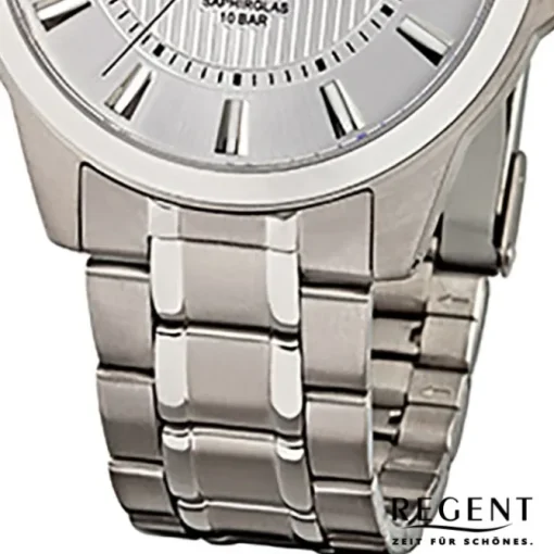 Regent Herren-Armbanduhr F-554 Quarz-Uhr Titan-Armband silber URF554