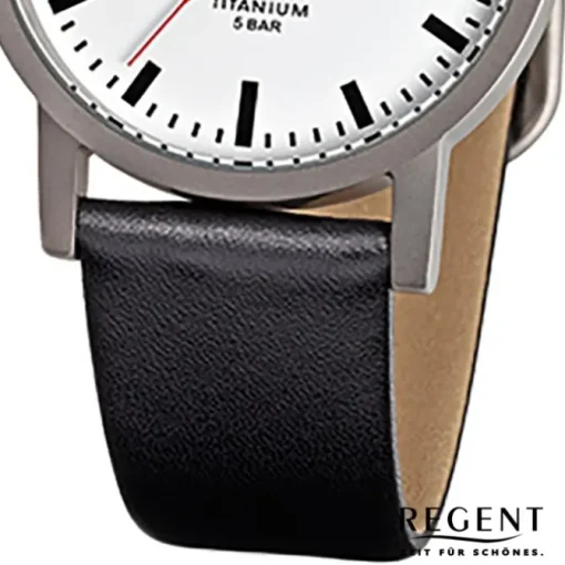 Regent Herren-Armbanduhr F-231 Titan-Uhr Leder-Armband schwarz URF231