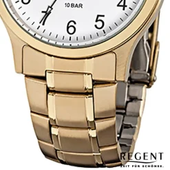 Regent Herren-Armbanduhr F-776 Quarz-Uhr Stahl-Armband gold URF776