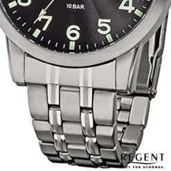 Regent Herren-Armbanduhr F-772 Quarz-Uhr Stahl-Armband silber URF772