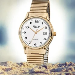 Regent Herren-Armbanduhr F-873 Quarz-Uhr Stahl-Armband gold URF873