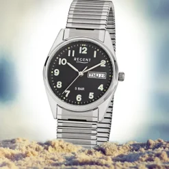 Regent Herren-Armbanduhr F-291 Quarz-Uhr Stahl-Armband silber URF291