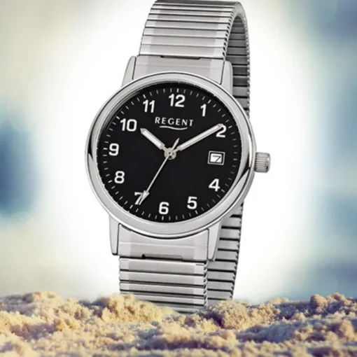 Regent Herren-Armbanduhr F-704 Quarz-Uhr Stahl-Armband silber URF704