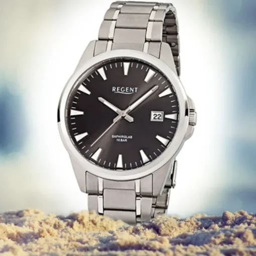 Regent Herren-Armbanduhr F-924 Quarz-Uhr Titan-Armband silber URF924