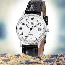 Regent Herren-Armbanduhr F-791 Quarz-Uhr Leder-Armband schwarz URF791