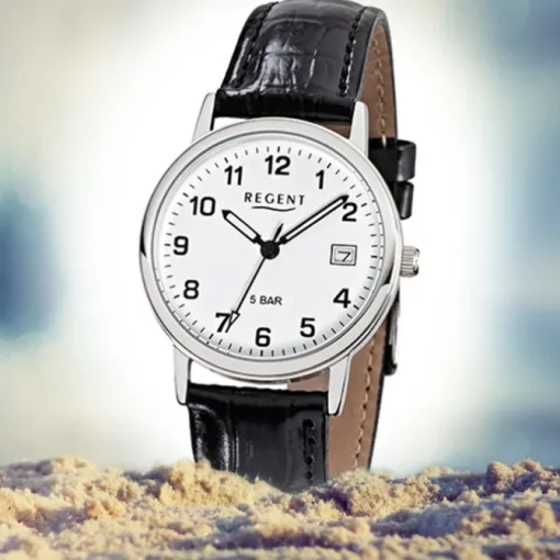 Regent Herren-Armbanduhr F-791 Quarz-Uhr Leder-Armband schwarz URF791