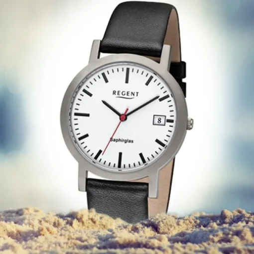 Regent Herren-Armbanduhr 32-F-1108 Quarz-Uhr Titan-Armband schwarz URF1108