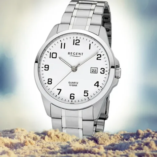 Regent Herren-Armbanduhr 32-F-1009 Quarz-Uhr Edelstahl-Armband silber URF1009