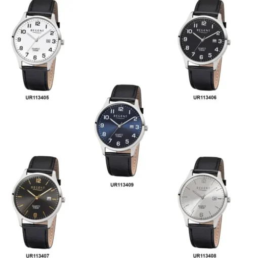 Regent Herren-Armbanduhr F-1240 Quarz-Uhr Leder-Armband schwarz UR1113409