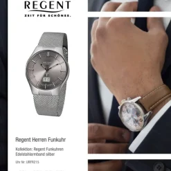 Regent Herren-Armbanduhr 32-FR-215 Funkuhr Edelstahl-Armband silber URFR215