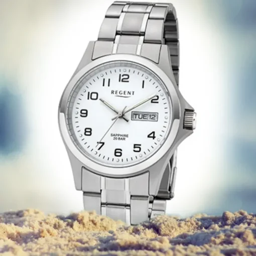 Regent Herren-Armbanduhr 32-F-1040 Quarz-Uhr Edelstahl-Armband silber URF1040
