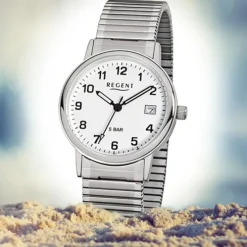 Regent Herren-Armbanduhr F-705 Quarz-Uhr Stahl-Armband silber URF705