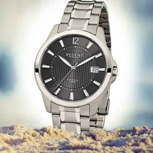 Regent Herren-Armbanduhr F-555 Quarz-Uhr Titan-Armband silber URF555