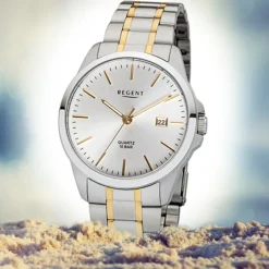 Regent Herren-Armbanduhr 32-F-1013 Edelstahl-Armband silber gold URF1013