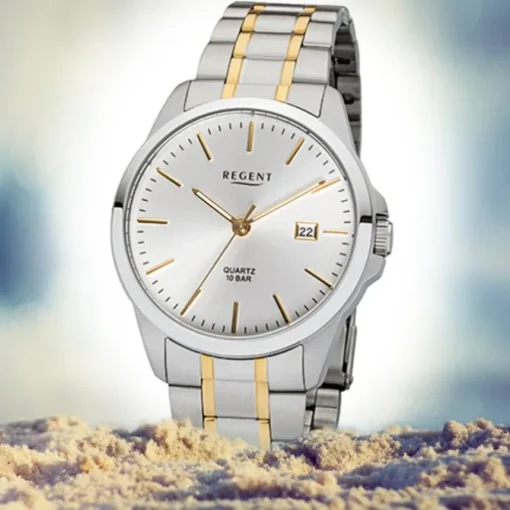Regent Herren-Armbanduhr 32-F-1013 Edelstahl-Armband silber gold URF1013