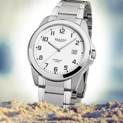 Regent Herren-Armbanduhr F-923 Quarz-Uhr Stahl-Armband silber grau URF923
